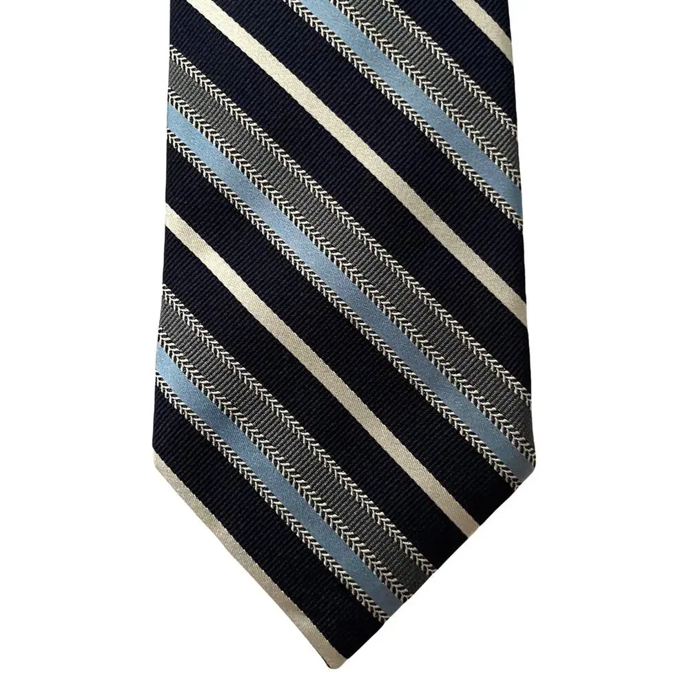 Daniel Cremieux Mantero Nwt Navy Blue Stripe Silk Handmade in Italy Neck Tie